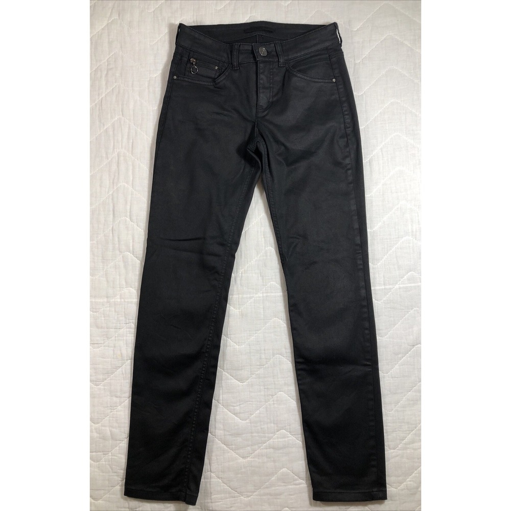 MAC Jeans Slim Women 34/32 Black Coated Waxed Denim Pants 0460L (27x28)‎